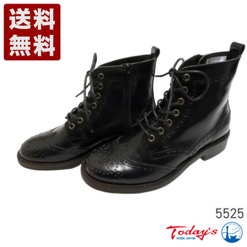 【TODAY'S 5525 ブラック】本革メダリオン靴紐ショートブーツ