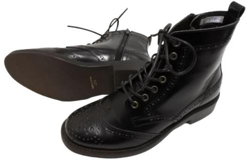 【TODAY'S 5525 ブラック】本革メダリオン靴紐ショートブーツ