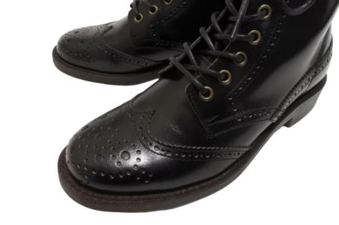 【TODAY'S 5525 ブラック】本革メダリオン靴紐ショートブーツ