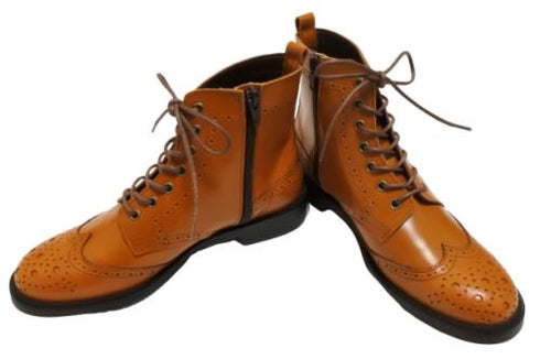 【TODAY'S 5525 マロンブラウン】本革メダリオン靴紐ショートブーツ