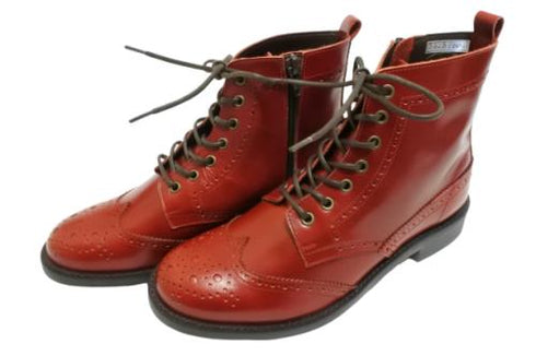 【TODAY'S 5525 レッド】本革メダリオン靴紐ショートブーツ