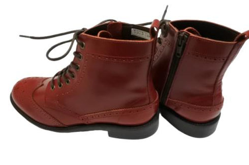 【TODAY'S 5525 レッド】本革メダリオン靴紐ショートブーツ