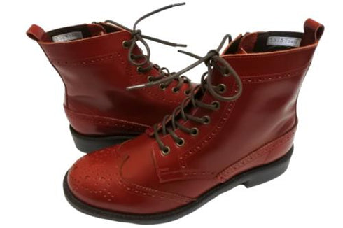 【TODAY'S 5525 レッド】本革メダリオン靴紐ショートブーツ