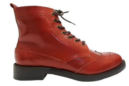【TODAY'S 5525 レッド】本革メダリオン靴紐ショートブーツ