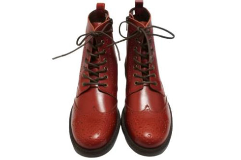 【TODAY'S 5525 レッド】本革メダリオン靴紐ショートブーツ