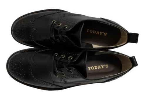 【TODAY'S 5528 ブラック】本革メダリオンウイングチップトラッドシューズ