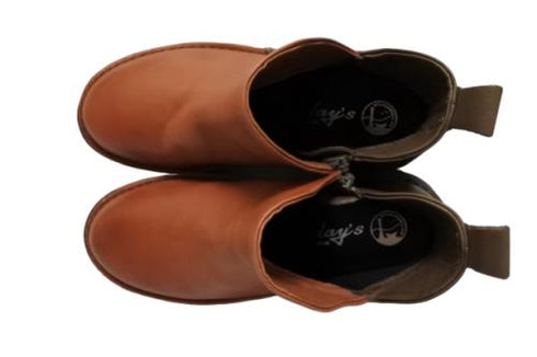 【TODAY's 7058 ブリック/グレー】幅広4EサイドジップV字カッティングショートブーツ