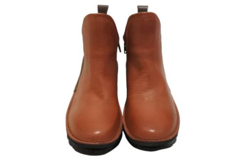 【TODAY's 7058 ブリック/グレー】幅広4EサイドジップV字カッティングショートブーツ