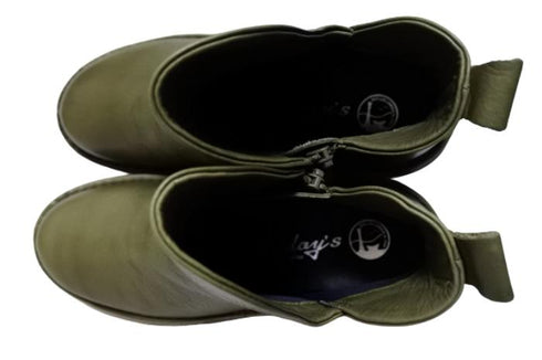 【TODAY's 7058 グリーン】幅広4EサイドジップV字カッティングショートブーツ