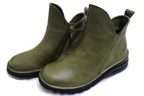 【TODAY's 7058 グリーン】幅広4EサイドジップV字カッティングショートブーツ