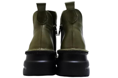 【TODAY's 7058 グリーン】幅広4EサイドジップV字カッティングショートブーツ