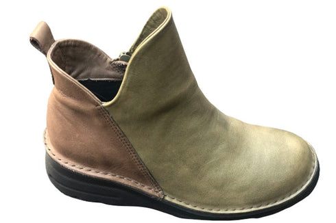 【TODAY's 7058 グリーン/グレー】幅広4EサイドジップV字カッティングショートブーツ