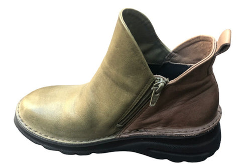 【TODAY's 7058 グリーン/グレー】幅広4EサイドジップV字カッティングショートブーツ