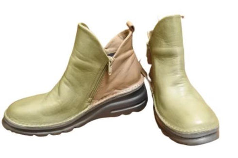 【TODAY's 7058 グリーン/グレー】幅広4EサイドジップV字カッティングショートブーツ