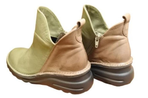 【TODAY's 7058 グリーン/グレー】幅広4EサイドジップV字カッティングショートブーツ