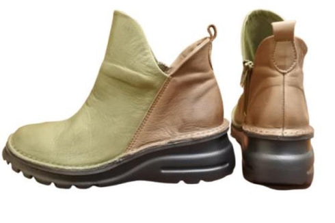 【TODAY's 7058 グリーン/グレー】幅広4EサイドジップV字カッティングショートブーツ