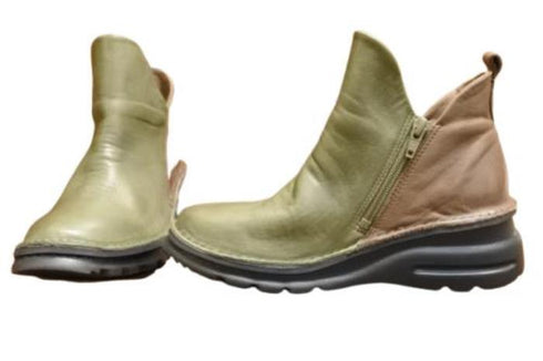 【TODAY's 7058 グリーン/グレー】幅広4EサイドジップV字カッティングショートブーツ