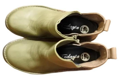 【TODAY's 7058 グリーン/グレー】幅広4EサイドジップV字カッティングショートブーツ