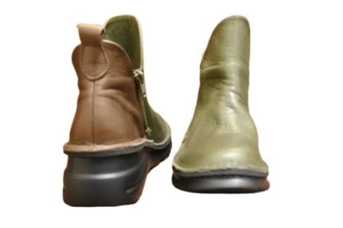 【TODAY's 7058 グリーン/グレー】幅広4EサイドジップV字カッティングショートブーツ