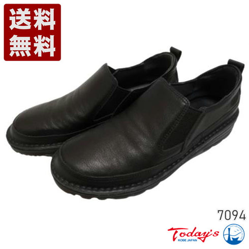 【TODAY's 7094 ブラック】幅広4E 軽量レザーサイドゴアスリッポン メンズ