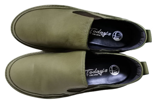 【TODAY's 7094 グリーン】幅広4E 軽量レザーサイドゴアスリッポン レディース