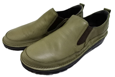 【TODAY's 7094 グリーン】幅広4E 軽量レザーサイドゴアスリッポン メンズ