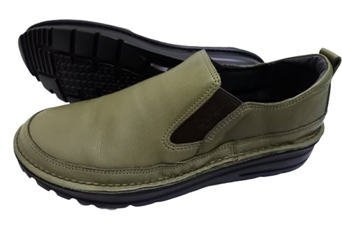 【TODAY's 7094 グリーン】幅広4E 軽量レザーサイドゴアスリッポン メンズ