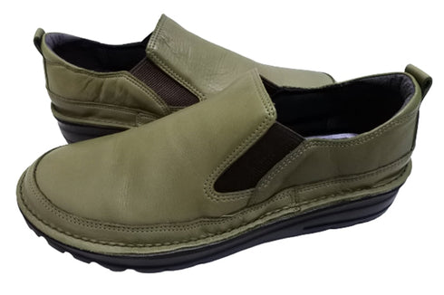 【TODAY's 7094 グリーン】幅広4E 軽量レザーサイドゴアスリッポン メンズ