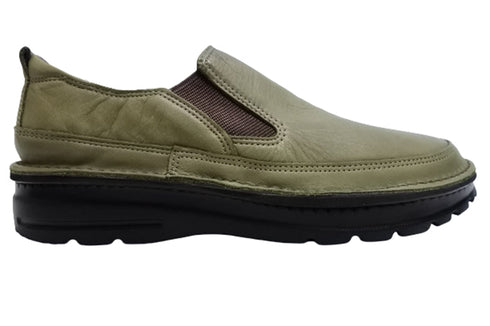 【TODAY's 7094 グリーン】幅広4E 軽量レザーサイドゴアスリッポン メンズ