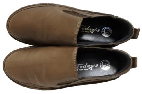 【TODAY's 7094 グレー】幅広4E 軽量レザーサイドゴアスリッポン メンズ