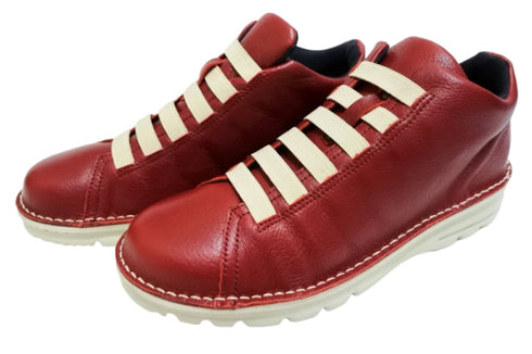 【TODAY's 7110 カーマイン】ゴム紐撥水レザースニーカー レディース