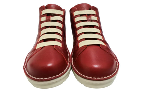 【TODAY's 7110 カーマイン】ゴム紐撥水レザースニーカー レディース