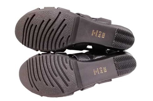 【arui_toe 7641 ブラック】伸縮ゴムバックストラップ本革コンフォートサンダル