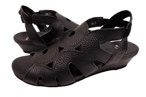 【arui_toe 7641 ブラック】伸縮ゴムバックストラップ本革コンフォートサンダル