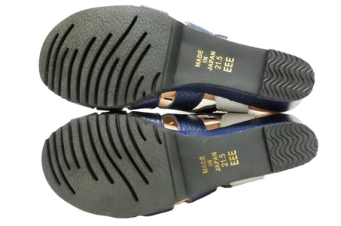 【arui_toe 7641 ネイビー】伸縮ゴムバックストラップ本革コンフォートサンダル