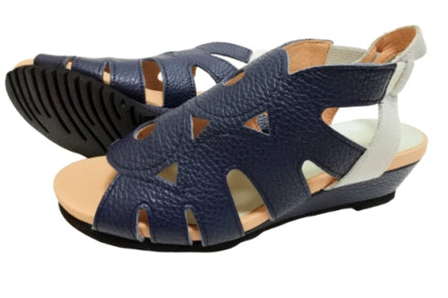 【arui_toe 7641 ネイビー】伸縮ゴムバックストラップ本革コンフォートサンダル