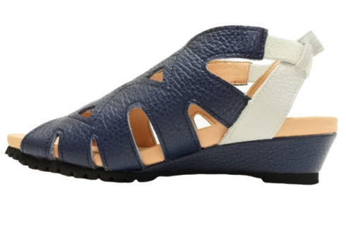 【arui_toe 7641 ネイビー】伸縮ゴムバックストラップ本革コンフォートサンダル