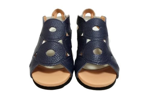 【arui_toe 7641 ネイビー】伸縮ゴムバックストラップ本革コンフォートサンダル