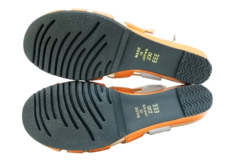 【arui_toe 7641 オレンジ】伸縮ゴムバックストラップ本革コンフォートサンダル