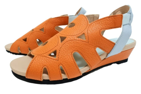 【arui_toe 7641 オレンジ】伸縮ゴムバックストラップ本革コンフォートサンダル