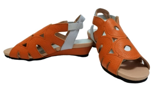 【arui_toe 7641 オレンジ】伸縮ゴムバックストラップ本革コンフォートサンダル