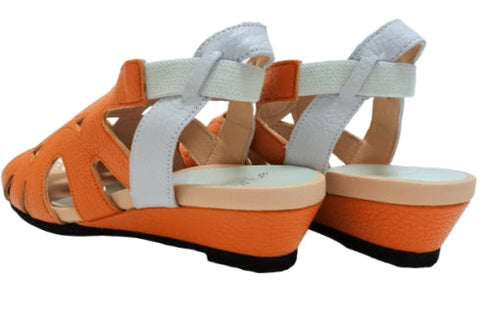 【arui_toe 7641 オレンジ】伸縮ゴムバックストラップ本革コンフォートサンダル