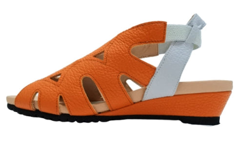 【arui_toe 7641 オレンジ】伸縮ゴムバックストラップ本革コンフォートサンダル