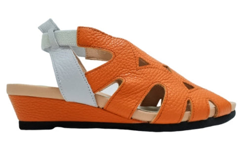 【arui_toe 7641 オレンジ】伸縮ゴムバックストラップ本革コンフォートサンダル