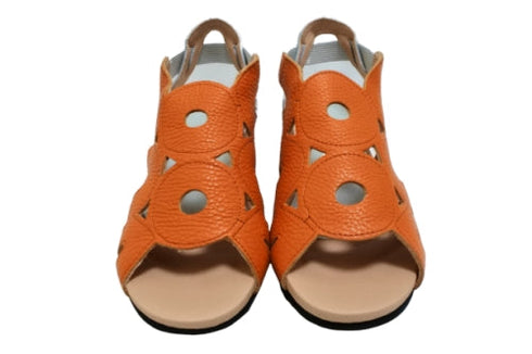 【arui_toe 7641 オレンジ】伸縮ゴムバックストラップ本革コンフォートサンダル