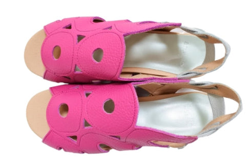 【arui_toe 7641 ピンク】伸縮ゴムバックストラップ本革コンフォートサンダル