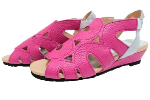 【arui_toe 7641 ピンク】伸縮ゴムバックストラップ本革コンフォートサンダル