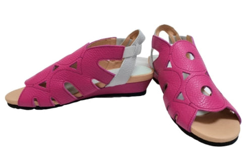 【arui_toe 7641 ピンク】伸縮ゴムバックストラップ本革コンフォートサンダル