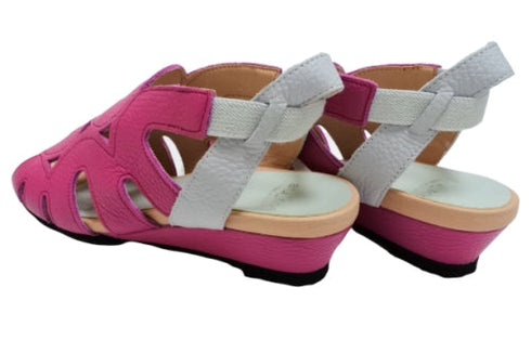 【arui_toe 7641 ピンク】伸縮ゴムバックストラップ本革コンフォートサンダル