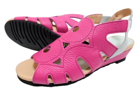 【arui_toe 7641 ピンク】伸縮ゴムバックストラップ本革コンフォートサンダル